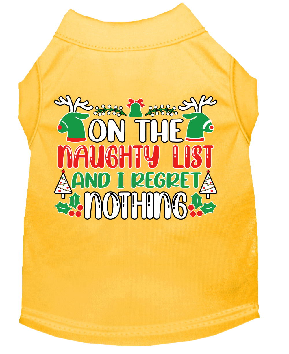 I Regret Nothing Screen Print Dog Shirt Yellow Size XS